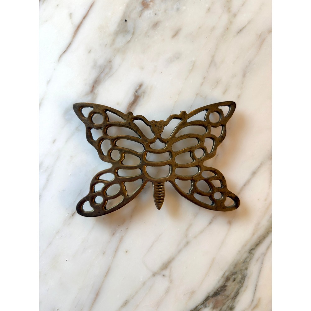 Vintage Brass Butterfly Trivet Openwork Boho Cottage Wall Decor